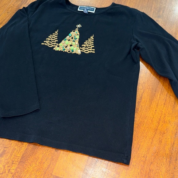 Karen Scott Black Christmas Tree Holiday Long  Shirt with Gem Tree - Picture 3 of 6